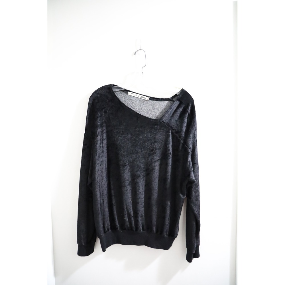 Michael Stars Black Velvet Long‎ Sleeve Pullover Top Asymmetrical Neckline